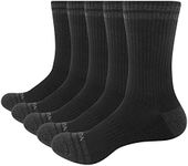 YUEDGE Men's Cotton Moisture Wicking Work Boot Athletic Casual Cushion Crew Socks Men 5 Pack(Black, US Size 11-13)