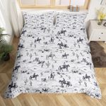 Loussiesd Western Bedding Set King Size, White Black Cowboy Duvet Cover Set Boys Girls Cowboy Comforter Cover Set with 2 Pillowcases