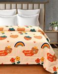 FRESH FROM LOOM Cartoon Printed Double Bed Blanket for Kids | Soft Comforters for Children | Dohar for Kid Boys & Girls | Summer & Winter Blanket (90x100 Inches | King Size | Cream)