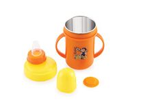 Nabhya Hippo Big 350 Ml Stainless Steel Plastic Spout Sipper Cup for Kids Age 3-36 Months (Orange)