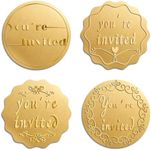 200PCS You're Invited Round Embossed Foil Seals Stickers for Wedding Invitations Envelopes Present Decoration (Gold)