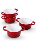 Lareina Ceramic Soup Bowls with Double Handles, 20 Oz Stacked Bowls for French Onion Soup, Cereal, Pot Pies, Stew, Chill, Pasta, Set of 4 Red