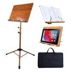 Wooden Sheet Music Stand - Portable Music Stand with Carrying Bag, Bamboo Conductor Podium Lectern Metal Stand Foldable with Adjustable Height & Angle for Home or Studio (Triangular Base Music Stand)