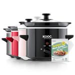 KOOC Small Slow Cooker, 2-Quart, Free Liners Included for Easy Clean-up, Upgraded Ceramic Pot, Adjustable Temp, Nutrient Loss Reduction, Stainless Steel, Black, Round…