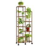 Bamworld Plant Stand with Wheels Tall Plant Shelf for Mutiple Plants Wood Plant Holder Outdoor Plant Rack for Living Room Garden Balcony Home Decor Plant Gift