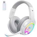 Krysenix PG4 RGB Wireless Gaming Headset for PS4, PS5, PC - 2.4GHz 7.1 Surround Sound, Bluetooth Gaming Headphone with AI Detachable Noise Canceling Mic, 48-Hr Battery for Laptop, Switch, Mac (White)