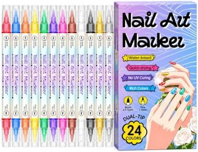 24 Color Dual Tip Nail Art Pens, Fine Liner & Soft Brush Nail Markers | 24-Color Dual-Ended Nail Art Pens with Fine Liner & Soft Brush Tips for DIY Manicures and Creative Nail Designs