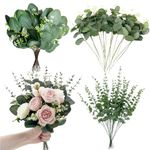 60 Pcs 3 Kinds Mixed Artificial Silver Dollar Eucalyptus Leaves Picks, Faux Eucalyptus Stems Sprays for DIY Bouquets Floral Arrangement Wedding Home Farmhouse Decor