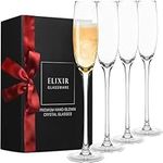 Crystal Champagne Flutes – Elegant Champagne Glasses, Hand Blown – Set of 4 Modern Champagne Flutes, 100% Lead Free Premium Crystal – Gift for Wedding, Anniversary, Christmas – 5oz, Clear