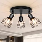 Dehobo Spot Light Fittings for Ceilings Adjustable Metal Wire Cage Kitchen Spotlight Ceiling Lights with E14 Base Black 3 Way Ceiling Light Industrial for Indoor Bedroom Hallway Living Room Shop