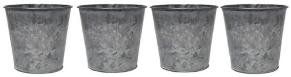 Hosley Set of 4, 4.75'' High Iron Planters/Buckets w/Handles. Ideal for Party, Wedding, Country, Picnic Caddy, Serve Ware, Floral Pots, Votive Candle Gardens