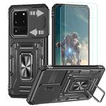 YmhxcY For Samsung Galaxy S20 Ultra Case,Military grade protective phone case，With [Screen Protector Film*2],Slide Camera Cover,360° Rotate metal Stand, for Samsung Galaxy S20 Ultra 6.9''-Black