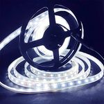 TIIKKASI White LED Strip Light, 6500K SMD 5050, IP67 Waterproof, 16.4ft 300 LEDs, DC 12V, 210 Lm/Foot, Flexible Ribbon Tape for Marine Boat, RV, Bathroom, Display Cage, Indoor/Outdoor