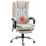 Vinsetto Reclining Office Chair with Massage and Heat, Microfibre Computer Desk Chair with Footrest for Home with Adjustable Height, Padded Arm, Swivel Wheels, Cream White