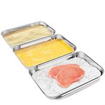 HULISEN 3 Pieces Breading Set, Stainless Steel Breading Pans for Marinating Meat, Chicken, Fish, Food Prep Trays, Coating Trays Can Be Used to Baking Cake, Oven Safe