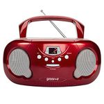 groov e Orginal Boombox - Portable CD Player with Radio, 3.5mm Aux Port, & Headphone Socket - LED Display, 2 x 1.2W Speakers - Battery or Mains Powered - Red