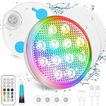 TEPENAR Rechargeable Underwater Pool Lights with Remote Control, IP68 Waterproof Pool Lights with USB Rechargeable, 16 Color Changing with Magnet, Floating Lights for Party Festival Decoration（2PACK）