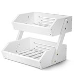 G.a HOMEFAVOR 2-Tier Bamboo Fruit Basket Bowl Holder, Bread Vegetables Storage Stand for Kitchen Countertop, Snacks Rack in Home Kitchen and Office, White