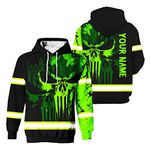 HiVis Custom Hoodie Green Neon Skull Shadow Canada Flag Custom Name High Visibility Hoodie for Men Reflective Hoodie Hi Vis Hoodie Safety Workwear for Canadian - 8 Sizes S to 5XL (S)