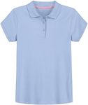 IZOD Girls' School Uniform Short Sleeve Polo Shirt, Button Closure, Comfortable & Soft Interlock Fabric, Light Blue, 12-14