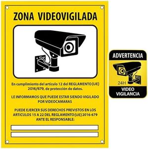 ITALMI® Set Cartel Videovigilancia de PVC + Adhesivo | Placa zona videovigilada 20x15 cm + adhesivo pequeño para añadir una seguridad extra. (1)