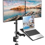 HUANUO Laptop Mount, Height Adjustable Dual Monitor Mount with Laptop Keyboard Tray Fit Two 13 to 27 Inch Flat Curved Computer Screens and 10 to 17 Inch Notebooks