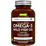 Omega-3 Wild Fish Oil & Astaxanthin, Highest Grade Triglyceride Form rTG Omega-3 EPA & DHA Fatty Acids 1000mg, Ultra Pure; Free from Environmental Toxins, Lemon Flavour, 180 Small Softgels, by Igennus