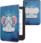 kwmobile Case Compatible with Kobo Clara 2E / Tolino Shine 4 Case - eReader Cover - Cute Elephant Light Blue/Dark Blue/Grey