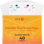 HTVRONT Printable Vinyl for Inkjet Printer & Laser Printer, 40 Pcs Glossy Sticker Paper for Printers, Waterproof & Dry Quickly Printable Vinyl Sticker Paper for HP, Epson and Other Printers - 8.5"x11"