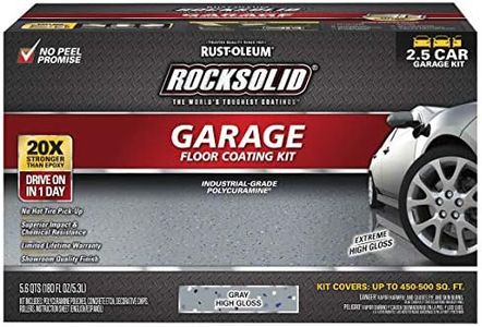 Rust-Oleum 293513 RockSolid Polycuramine Garage Floor Coating, 2.5 Car Kit, 180 fl oz, High Gloss Gray