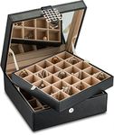 Earring Organizer - Classic 50 Section Jewelry Box . 50 Small Compartments with Elegant Large Mirror - Black