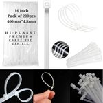 Hi-Plasst 14 inch cable ties, 200 pieces // 350mm * 4.8mm Zip ties // Self Locking Cable Tie // Nylon Zip Tie 14" // Strong Wire Fastener Organizer with Teeth Grip // Heavy Duty & Heat Resistant