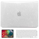 Anban Compatible with MacBook Air 13 inch Case 2022 2021 2020 2019 2018 Release A2337 M1 A2179 A1932 with Touch ID, Glitter Smooth Hard Shell Case + Keyboard Cover + Screen Protector, Shining Silver