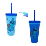 Disney Lilo & Stitch Cool Coconut Color-Changing Plastic Travel Tumbler | Includes Reusable Straw and Leak-Resistant Lid | Holds 24 Ounces