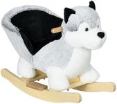 Qaba Kids Rocking Horse, Baby Rocker Chair Husky-Shaped Plush Ride on Toy with Realistic Sounds, Wooden Base, Seat Belt, for Children 18-36 Months, Grey