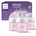 Philips Avent Natural Baby Bottles with Natural Response Nipples (Slow Flow, Flow 2), 4oz, Pink, 3-pack, SCY900/13