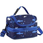 Lunch Box Bag Kids,VASCHY Insulated Two Compartments Cooler Bags for Boys Girls w Shoulder Strap for School,Daycare,Kindergarten,Picnic Shark