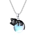 Vadmans Black Cat Necklace Sterling Silver Cat Pendant Moonstone Jewelry for Women Girls Cat Lovers Gifts