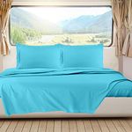 RV/Short Queen Bed Sheets Set Bedding Sheets Set for Campers, 4-Piece Bed Set, Deep Pockets Fitted Sheet, 100% Luxury Soft Microfiber, Hypoallergenic, Cool & Breathable, Beach Blue