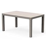 Trueshopping Grey Rattan 6 Seater Outdoor Dining Table - Weatherproof Garden Furniture for Garden, Patio, Decking, Balcony or Conservatory - Fade Resistant, Easy Assembly & Wipe Clean