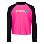 Hurley girls Long Sleeve Rash Guard Shirt, Hyper Pink, Medium US