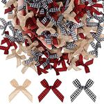 120 Pieces Mini Plaid Ribbon Bows, Christmas Handmade Burlap Bow, Buffalo Gingham Bows Ornaments for DIY Making Gifts Xmas Tree Crafts Home Decor