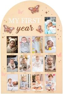 R HORSE My First Year Photo Frame Board - Baby’s First Year Picture Frame 12 Months Milestone Board Photo Display Wood Board Neutral Baby Keepsake Frame 1st Birthday Nursery Decor Gift for Boy Girl