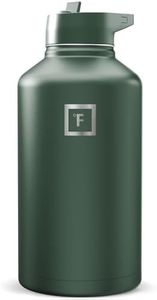 IRON °FLASK Camping & Hiking Hydration Flask with Straw, Wide Mouth Insulated Stainless Steel Sports Water Bottle - Dark Pine 64 oz - Straw (1 Lid)
