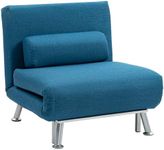 HOMCOM Convertible Chair Bed, 3-in-1 Linen Sleeper Chair with Adjustable Backrest, Pillow, for Living Room, Bedroom, Blue