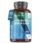 L Theanine with Lemon Balm 500mg - 180 Vegan Capsules - Natural Nootropics L-Theanine Supplements - High Strength L-Theanine Capsules - 6 Months Supply - Alternative to Coffee - Non GMO & Gluten Free