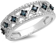 0.30 Carat (ctw) Sterling Silver Round Blue & White Diamond Ring Fashion Wedding Band 1/3 CT (Size 8)