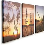 kk·color Sunset Green bristlegrass Modern Red Orange Pictures Paintings on Canvas Wall Art Stretched Canvas Prints Artwork for Living Room Bedroom Home Office Decorations 16"x12" 3 Piece