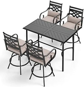 MFSTUDIO Counter Height Patio Bar Set of 5 with 1 Heavy Duty Metal Bar Table with 4 Pieces Metal Outdoor Stool