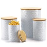 Kazozobi White Kitchen Canisters Set with Wooden Lids, Airtight Sugar, Flour, Coffee, Cookie Storage Canister Sets for Kitchen Countertop, Farmhouse Kitchen Decor, 4 Pack